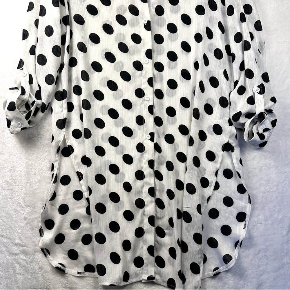MASA USA Polka Dot Button Down Tunic Blouse Size M Longline Coastal Beach Top - Picture 7 of 10